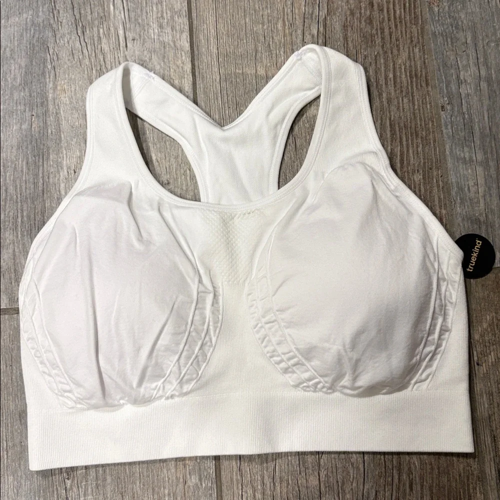 NWT Truekind Women's Sports Bra Padded large L White Stretch Racerback